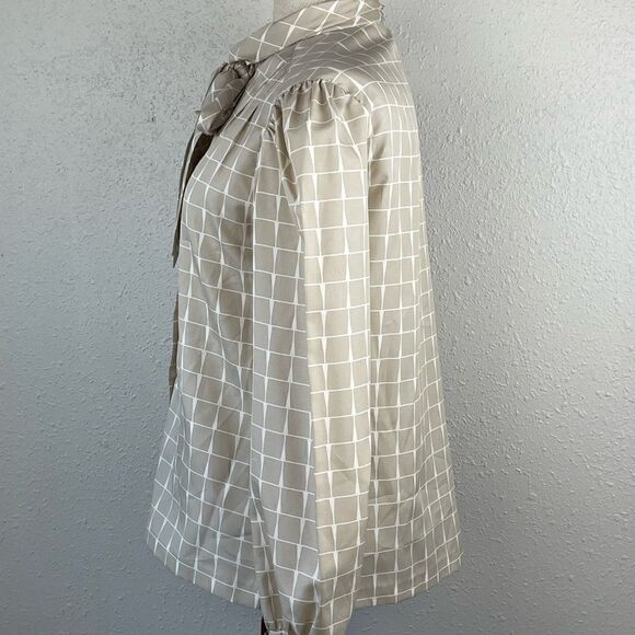 Vintage Russ Petites Womens Tan and White Button Down Long Sleeve Blouse Size M - Picture 3 of 7